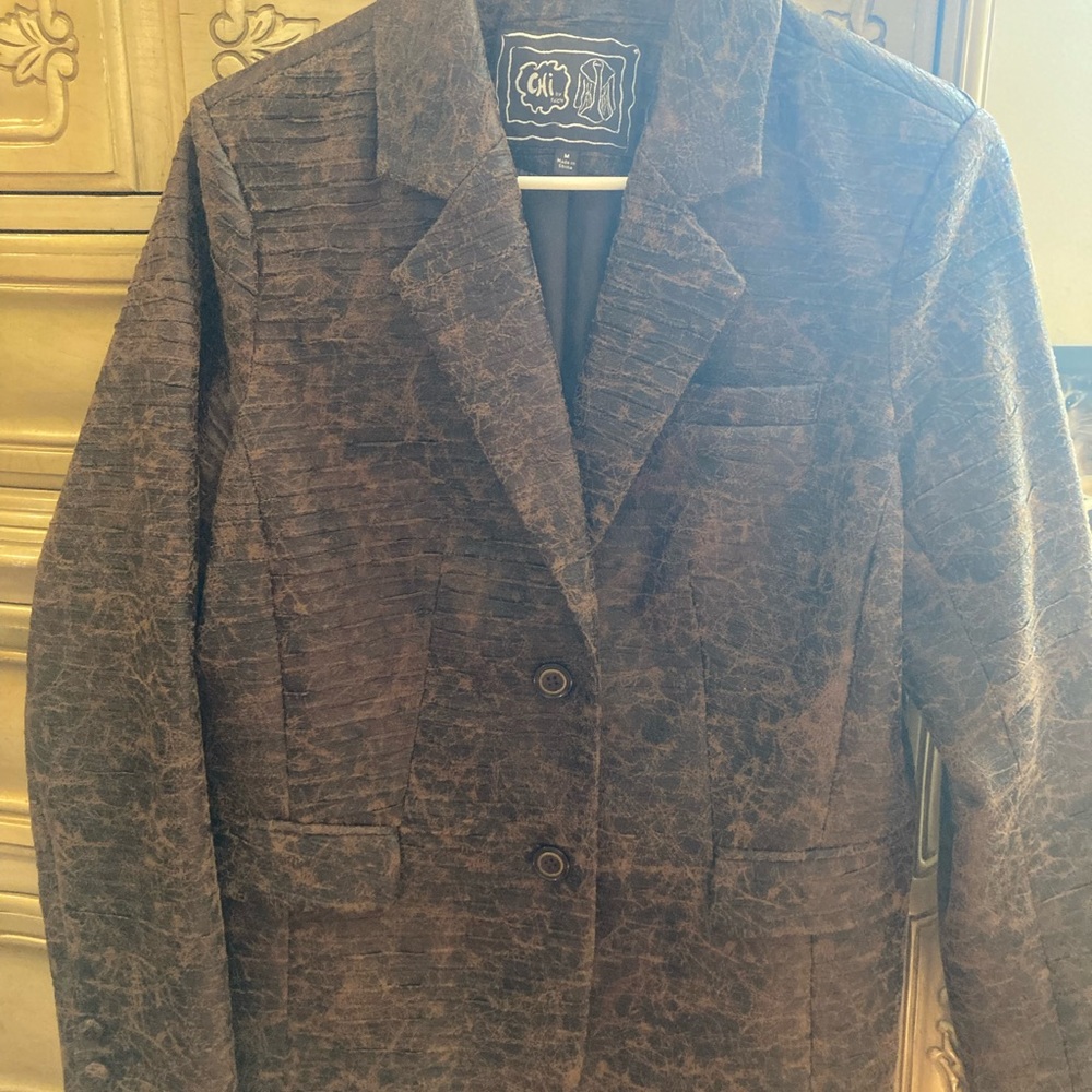 jacket black and brown snake skin pattern, brand isCHI by Fairchild size med.